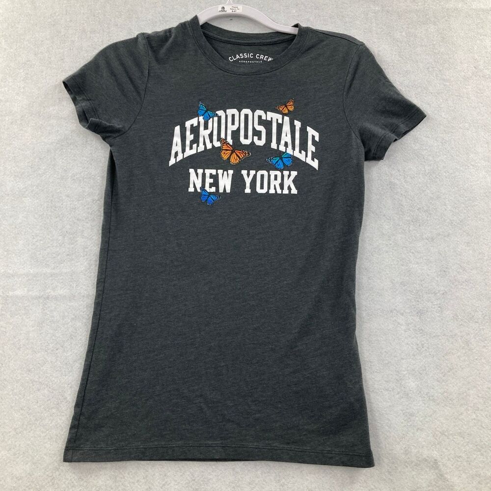 Aeropostale Classic Crew T-Shirt Women's Size M Gray Butterfly Graphic Tee Top